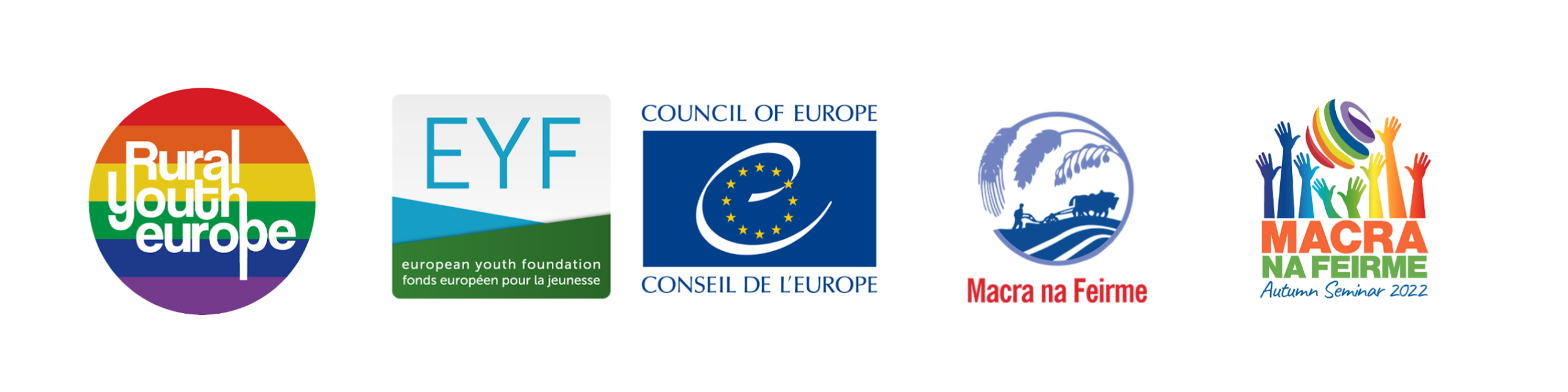 Logos from RYEurope, EYF, Council of Europe, Macra na Feirme, Autumn Seminar